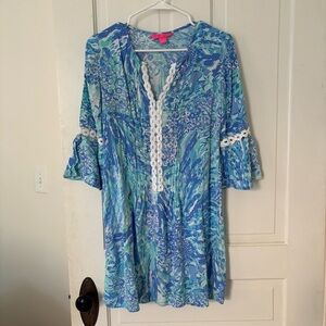 Lilly Pulitzer Blue and Green Mini Dress with White Accents